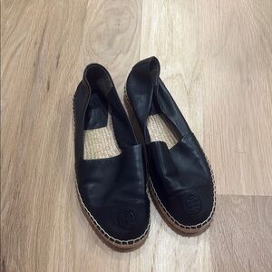 Tory Burch Black Leather Espadrilles